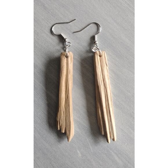 Driftwood Dangle Earrings, Tan and Silver - Picture 1 of 1
